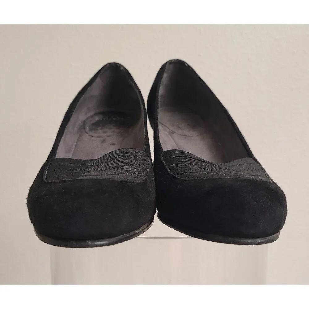 Stuart Weitzman Black Suede Wedge‎ Heels US 7.5 Royal Classic Pumps Quiet Luxury - Picture 3 of 7